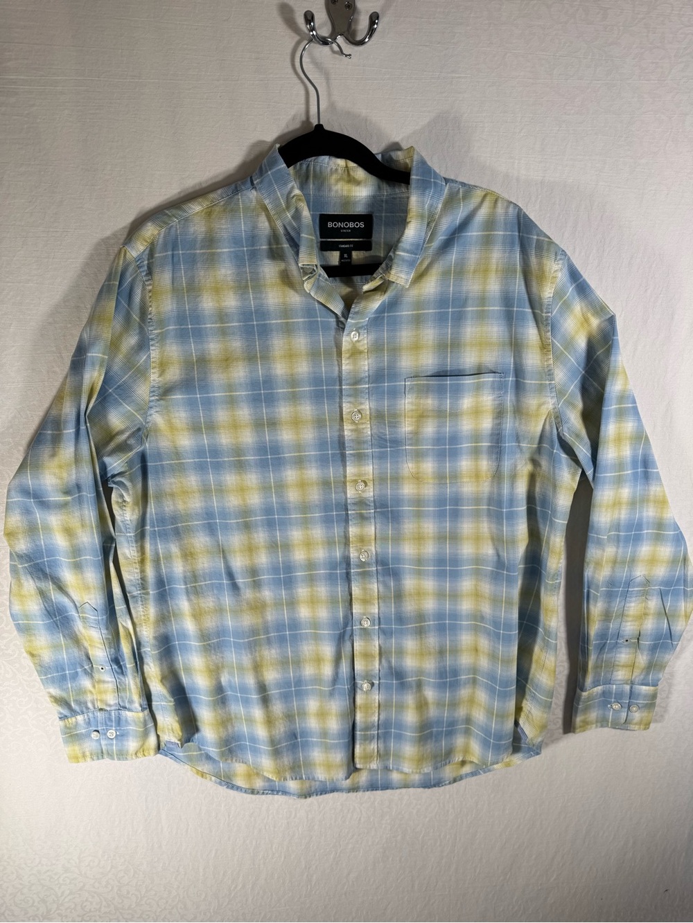 Bonobos XL Standard Fit Stretch Plaid Button Down Shirt – Blue & Yellow